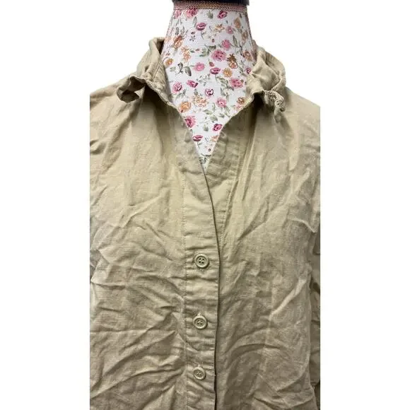 🌾 Ashley Stewart 22W Beige Linen Blend Button Up Shirt – Plus Size Top - Picture 2 of 5